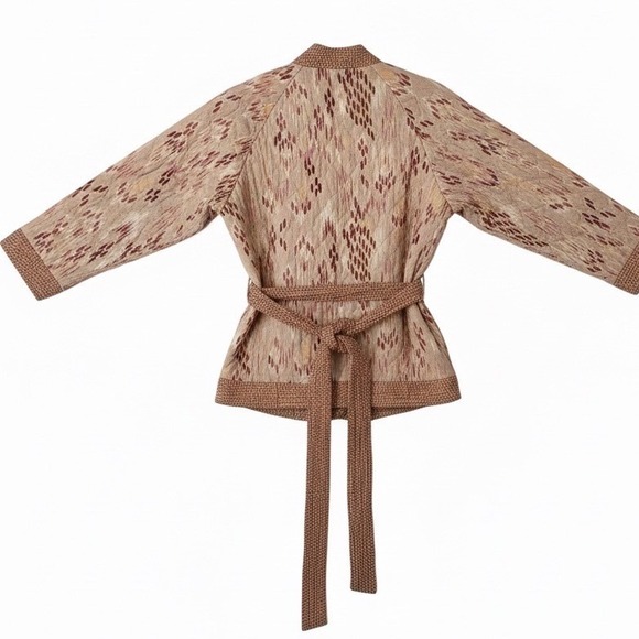 KNOX ROSE Quilted Kimono Jacket Beige Floral Print Belted Lightweight Women's XL - Picture 3 of 5